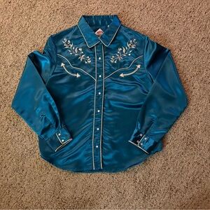 GUC Teal Embroidered Button Down Shirt